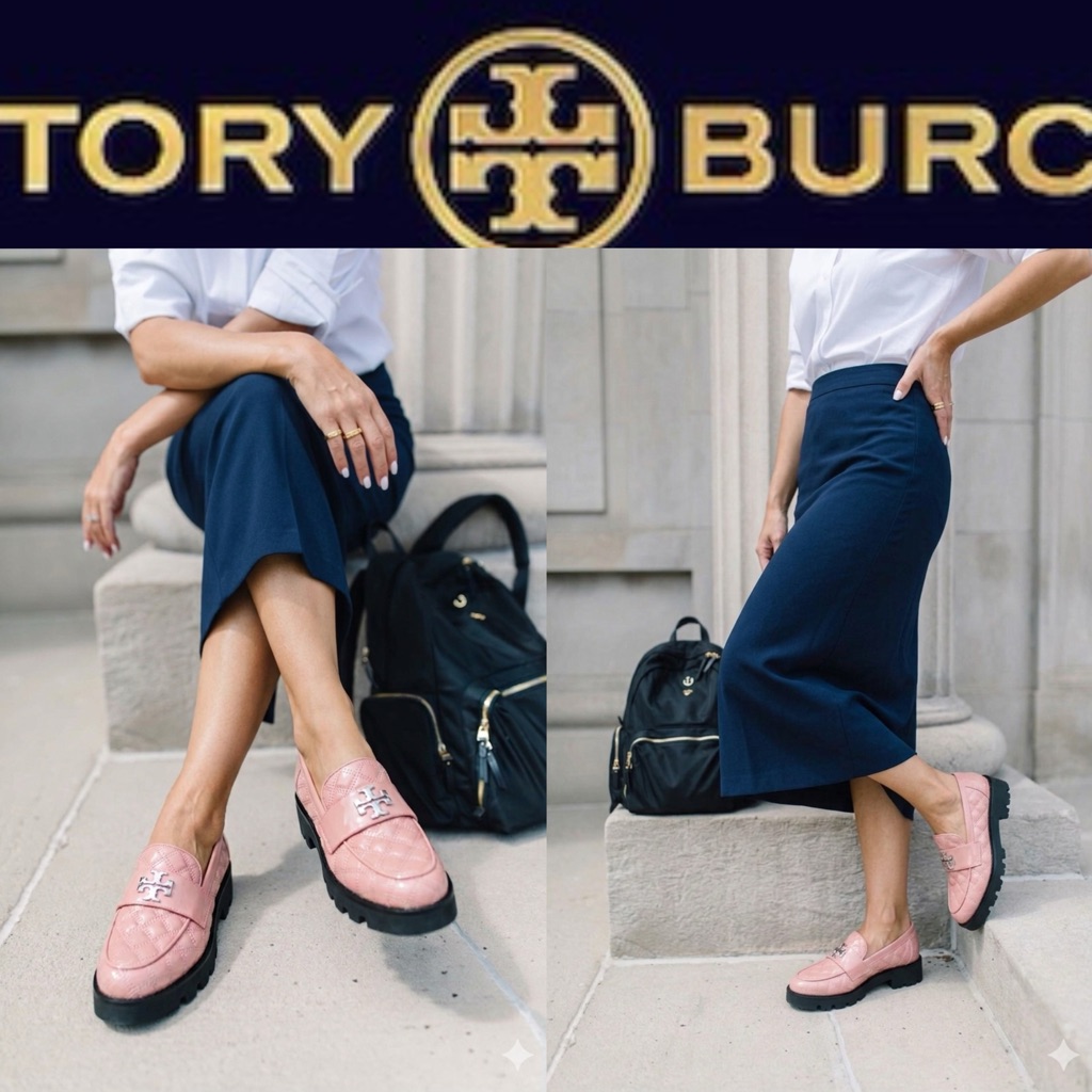 Authentic Tory Burch Pink Quilted Lug Sole Loafers Nwob Size 8